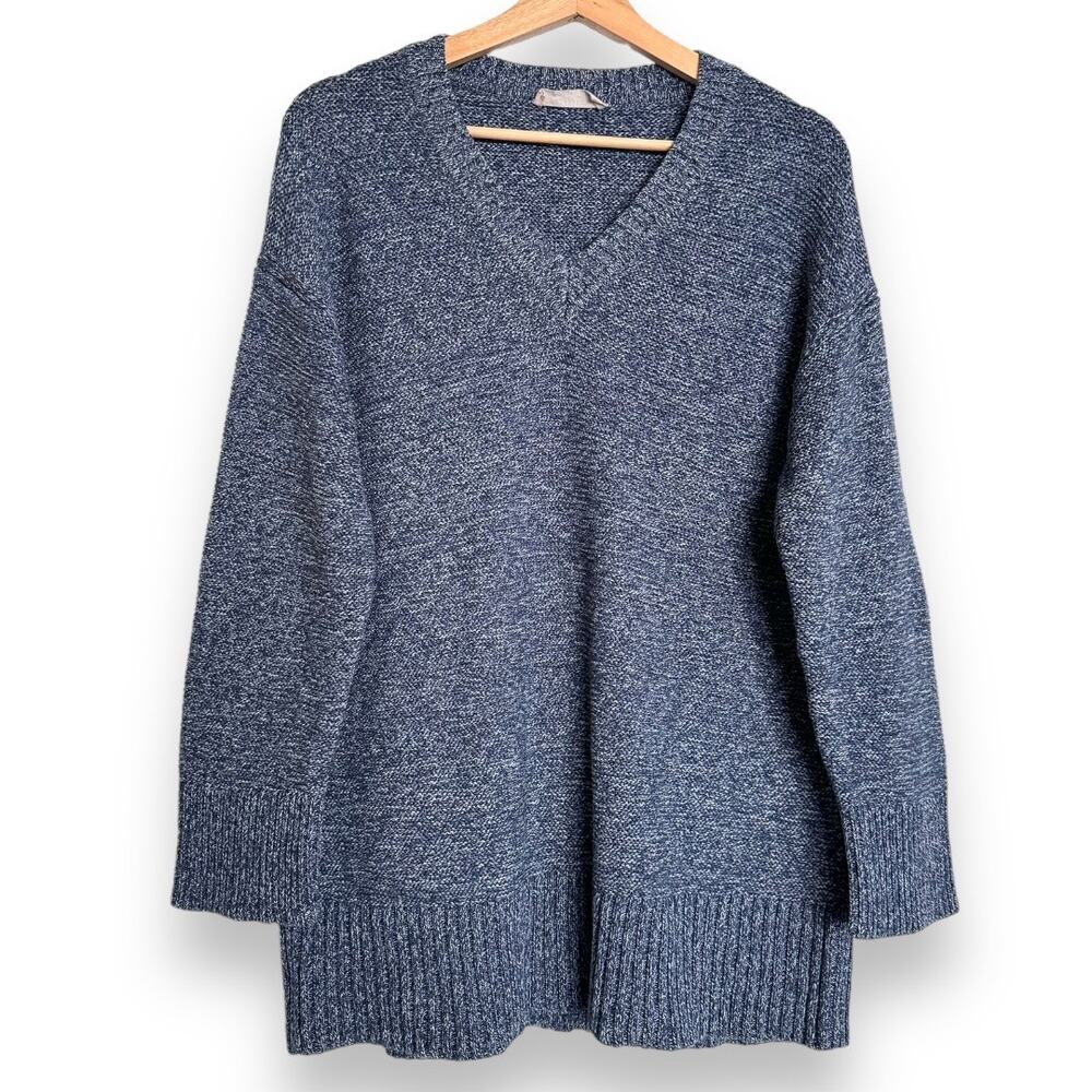 Everlane Marled Blue 100% Cotton V Neck 3/4 Sleeve Sweater Women's Size M